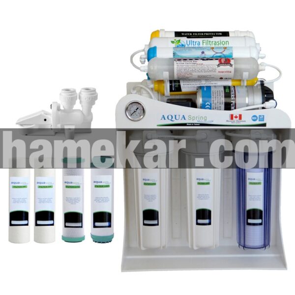 دستگاه تصفیه کننده آب آکوآ اسپرینگ مدل SF4800 به همراه فیلتر تصفیه آب کد 01 مجموعه 4 عددی و نشتی گیر