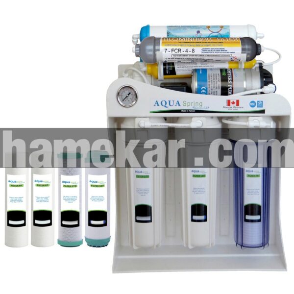 دستگاه تصفیه کننده آب آکوآ اسپرینگ مدل RO-SF5500 به همراه فیلتر تصفیه آب مجموعه 4 عددی